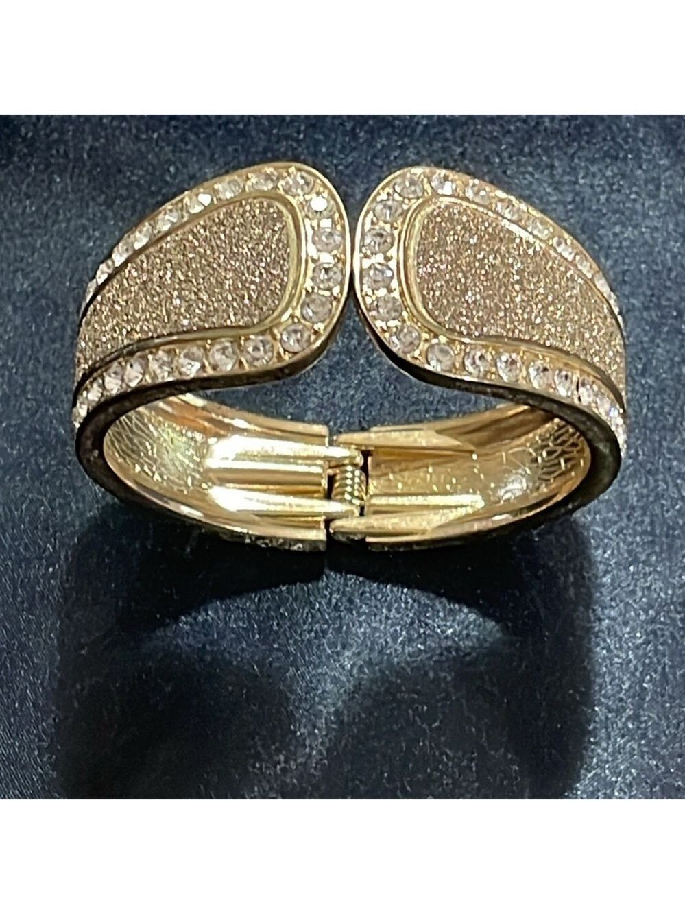 Gold tone Bronze Sparkle Cuff Bangle With Cubic Zirconia Stones
